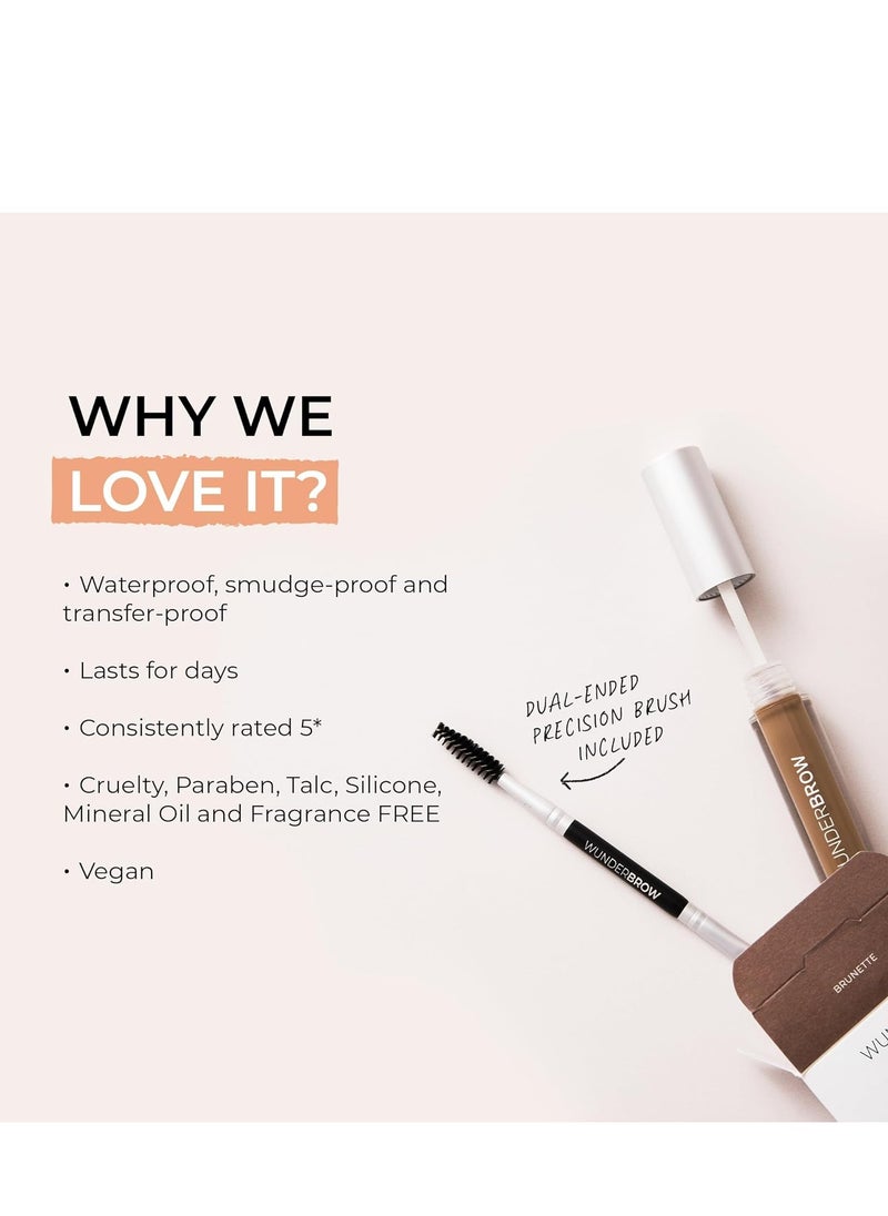 WUNDERBROW Waterproof Eyebrow Gel, Brunette, Vegan and Cruelty-Free