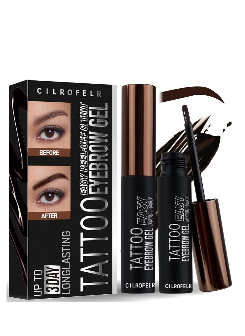 Cilrofelr Tattoo Peel Off Eyebrow Gel Tint, Semi Permanent Tattoo Brow Peel Off Tint Gel, Last Up to 3 Days, Waterproof, Transfer-proof, For Fuller & Defined Looking Brows, Dark Brown (2 Pack)