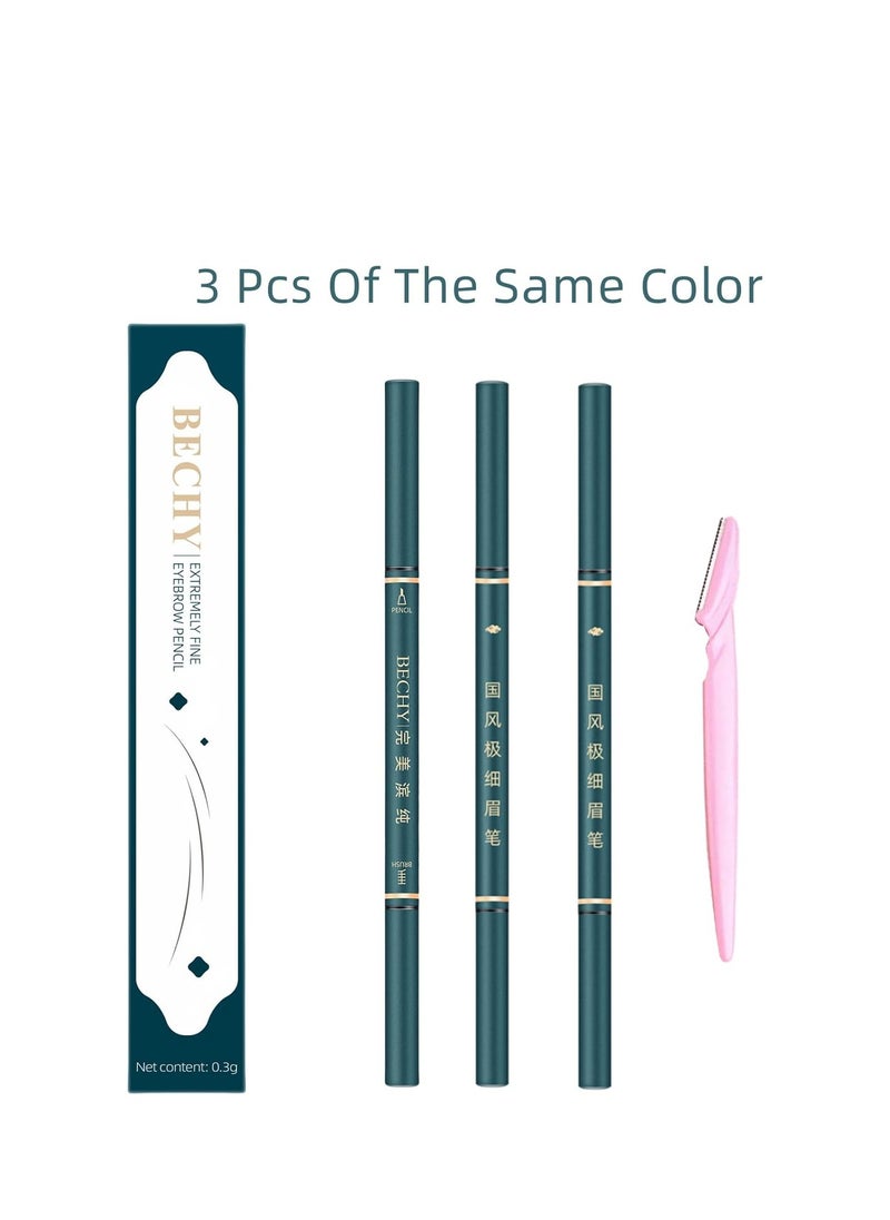 Eyebrow Pencil,3 PCS Waterproof Professional Makeup Micro Brow Pencil,Brow Kit with Eyebrow Brush and Razor,Ultra-Fine Mechanical Pencil