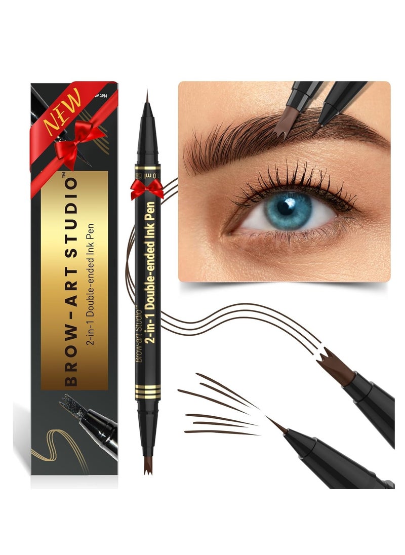 iMethod Microblading Eyebrow Pencil - Brow Pencil 2-in-1 Dual-Ended Eyebrow Pen with 3-Prong Micro-Fork-Tip Applicator and Precise Brush-Tip Creates Natural-Looking Brows, Stay on All Day, Dark Brown