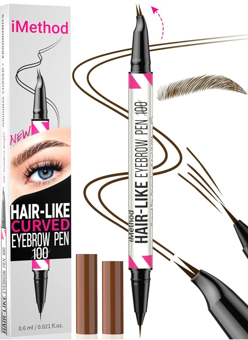 iMethod Curved Eyebrow Pen - Eyebrow Pencil 2-in-1 Dual-Ended Eyebrow Pen with Curved Tip and Precise Brush-Tip, Microblading Eyebrow Pen for Natural Hair-Like Brows, Long Lasting, Dark Brown