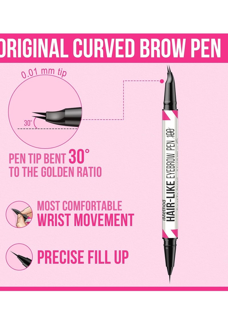 iMethod Curved Eyebrow Pen - Eyebrow Pencil 2-in-1 Dual-Ended Eyebrow Pen with Curved Tip and Precise Brush-Tip, Microblading Eyebrow Pen for Natural Hair-Like Brows, Long Lasting, Dark Brown