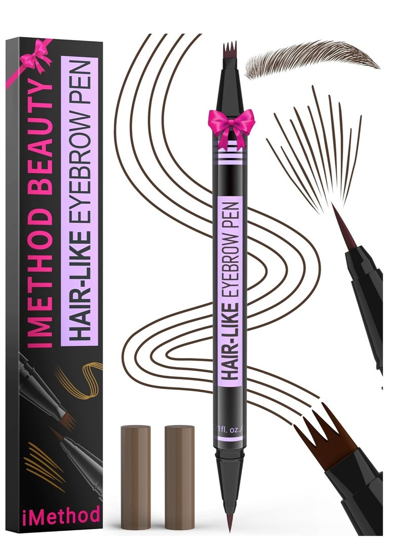 iMethod Eyebrow Pen - Eyebrow Pencil Magic 2-in-1 Eye Brow Pencils for Women with 4-Fork-Tip and Precise Brush-Tip Create Natural Hair-Like Brows, Last All Day, Microblading Eyebrow Pen, Dark Brown