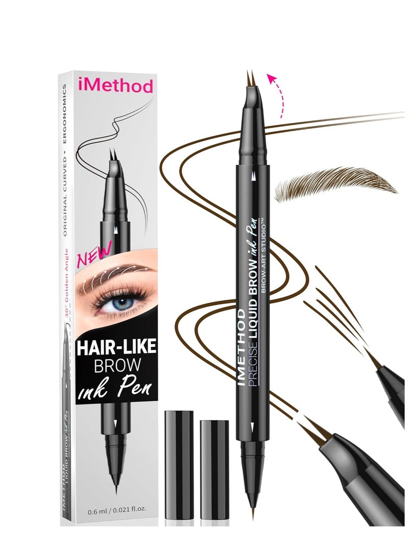 iMethod Curved Eyebrow Pen - Eyebrow Pencil, Brow Pencil 2-in-1 Dual-Ended Microblading Eyebrow Pen with Micro-Fork-Tip and Precise Brush-Tip Create Natural Hair-Like Brows, Last All-Day, Dark Brown