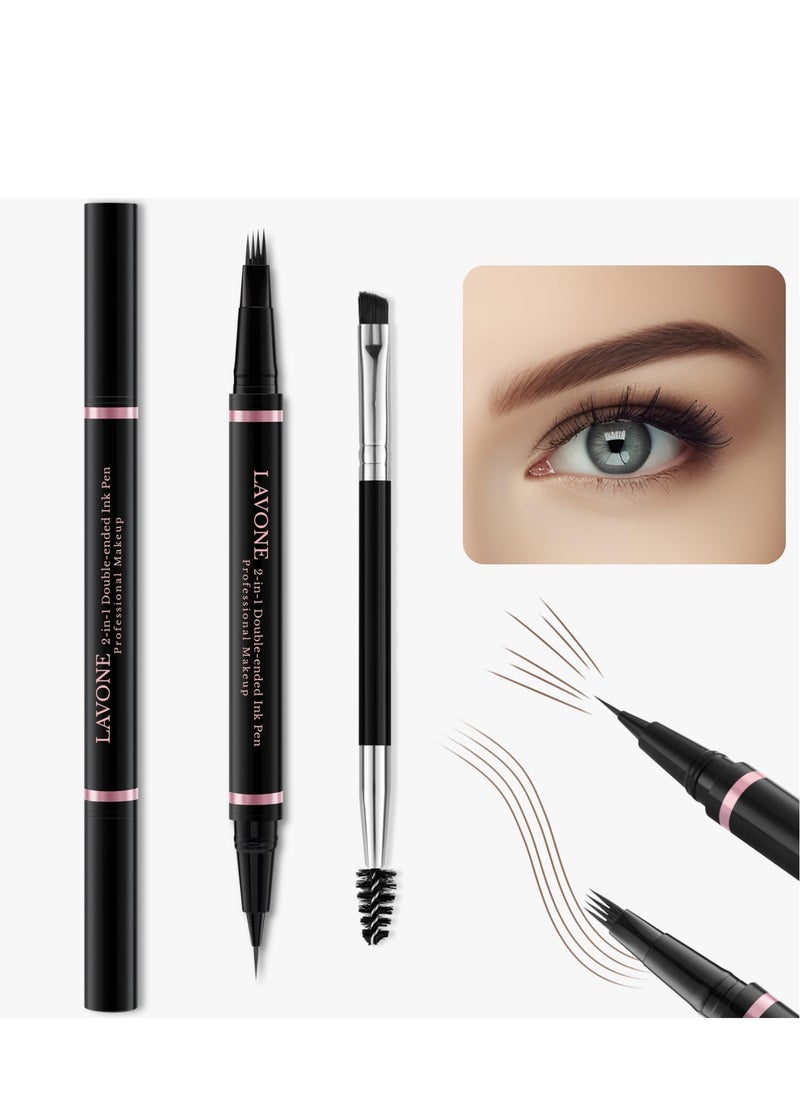 Eyebrow Pencil,2-in-1 Waterproof Eyebrow Pen with 4 Tip Brow Pen and Ultra-Precise Brow Pencil,with Dual-ended Eyebrow Brush,Eyebrow Makeup for Natural Looking Eyebrows-Dark Brown