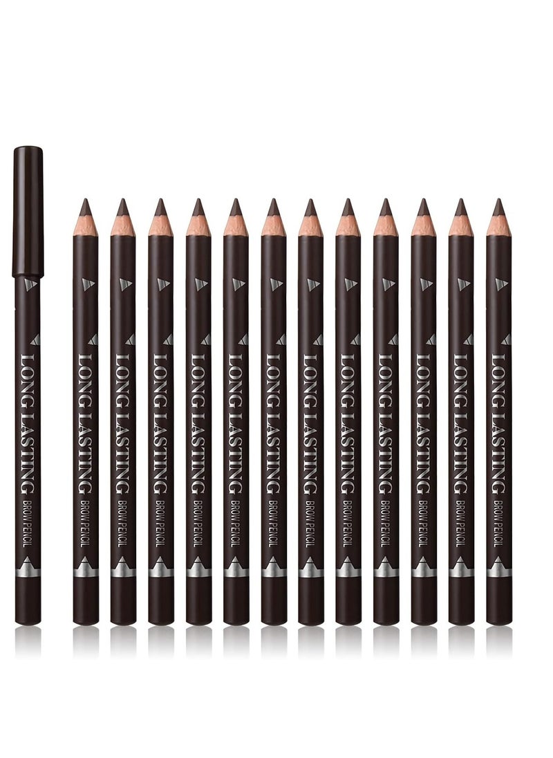 12 Pcs Dark Brown Eyebrow Pencil Eyeliner Makeup，Soft Textured，Easy to Color，Waterproof，Long Lasting Eyebrow Tint Pen for Fills in Sparse Areas and Gaps Create a Natural Eye Brow
