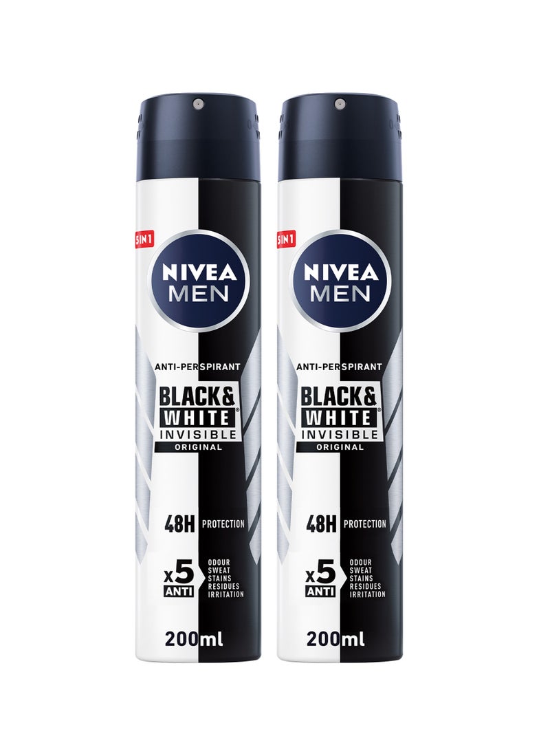 Antiperspirant Spray Black And  White Invisible Original Pack of 2