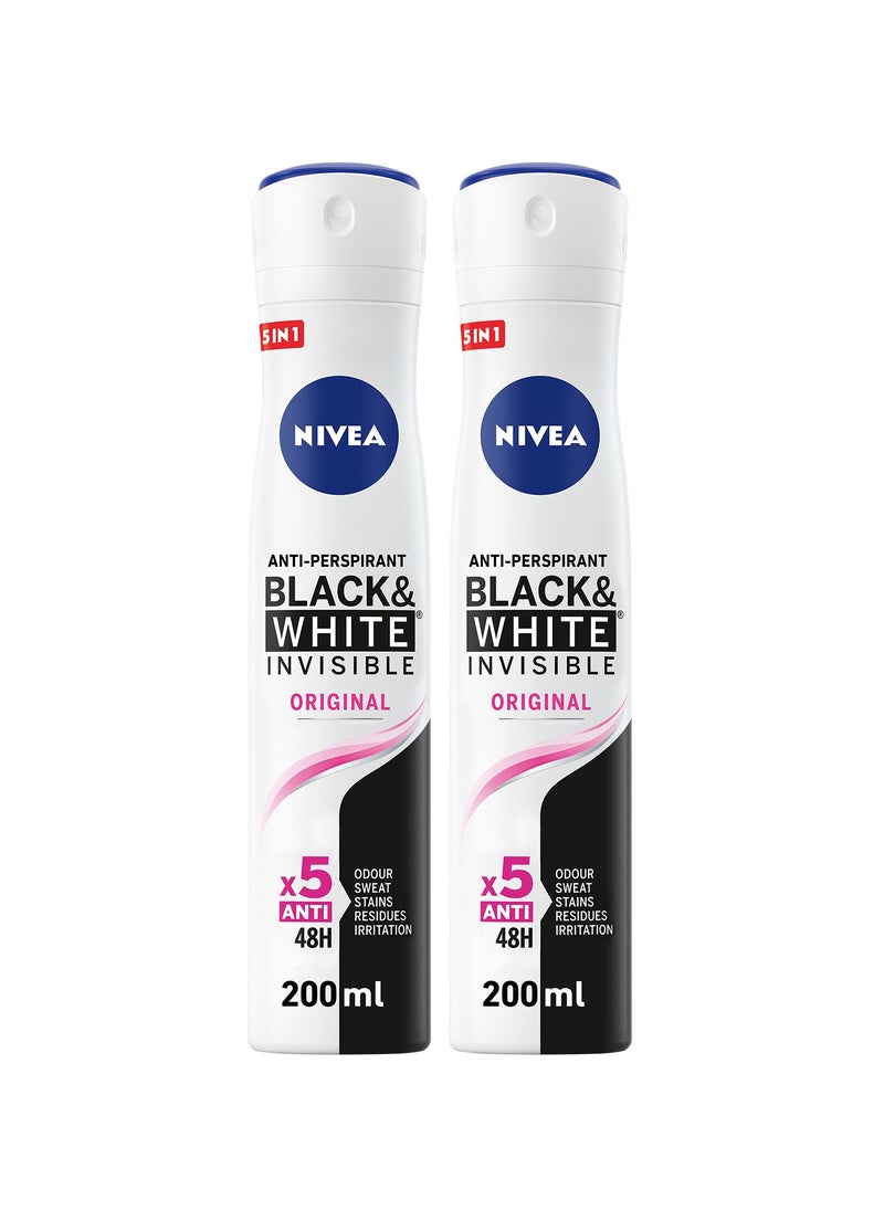 Antiperspirant Spray Black And  White Invisible Original Pack of 2