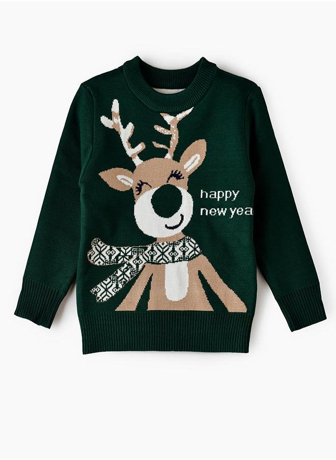 Happy New Year Reindeer Sweater - Green