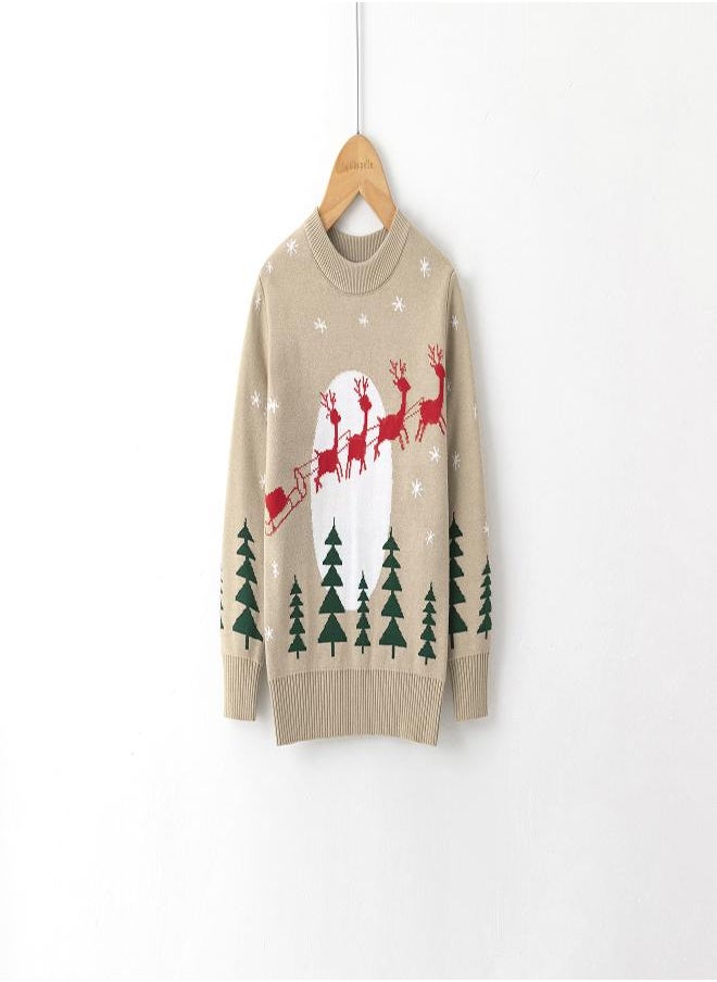 Beige Santa Sleigh Christmas Sweater