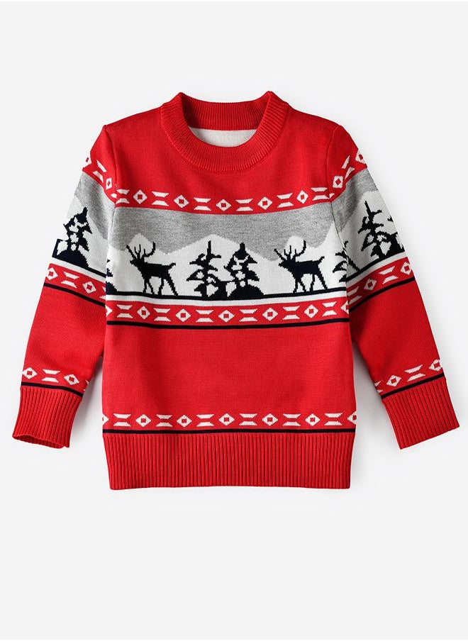 Red Nordic Reindeer Knit Sweater