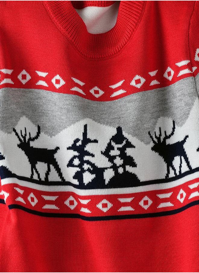 Red Nordic Reindeer Knit Sweater