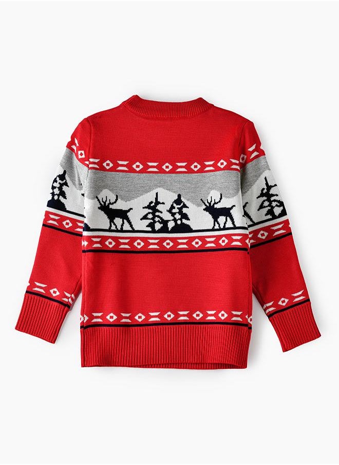 Red Nordic Reindeer Knit Sweater