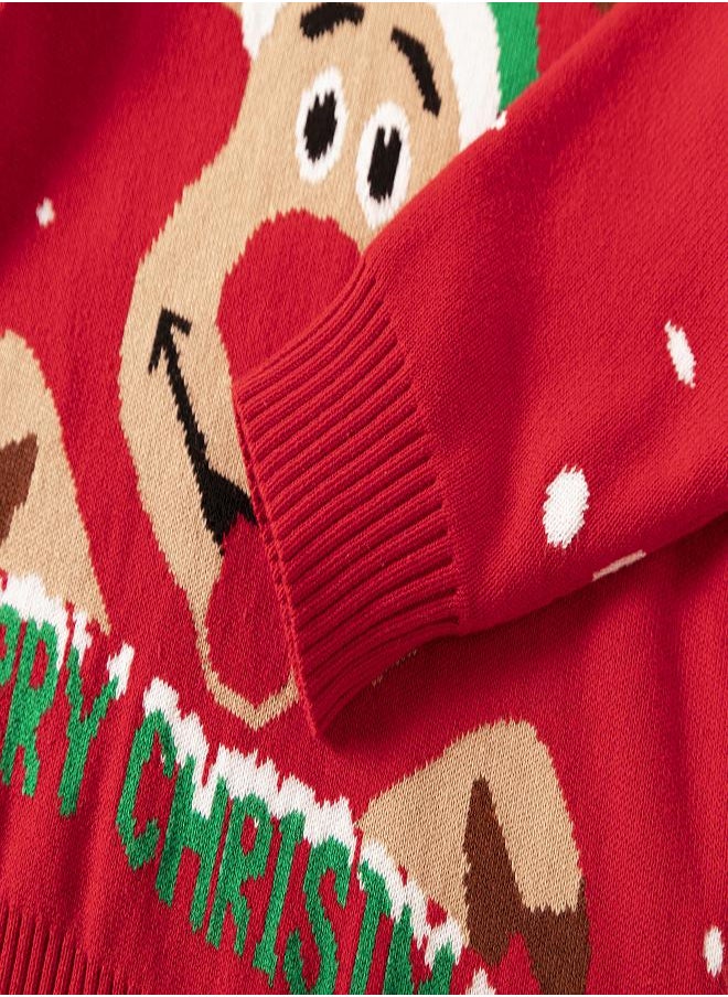 Festive Reindeer Christmas Sweater - Red