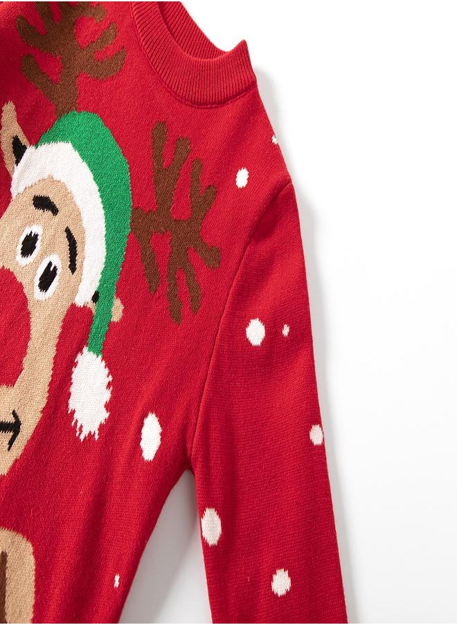 Festive Reindeer Christmas Sweater - Red