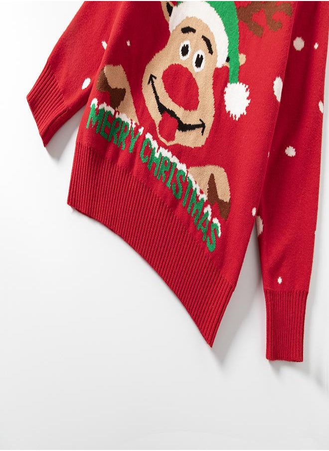 Festive Reindeer Christmas Sweater - Red