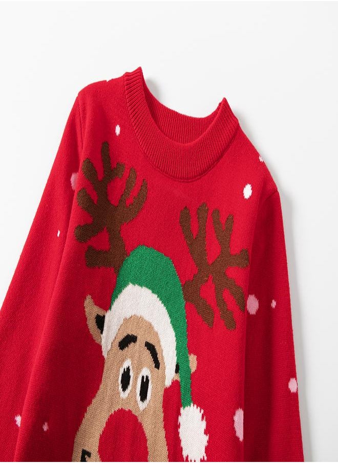 Festive Reindeer Christmas Sweater - Red