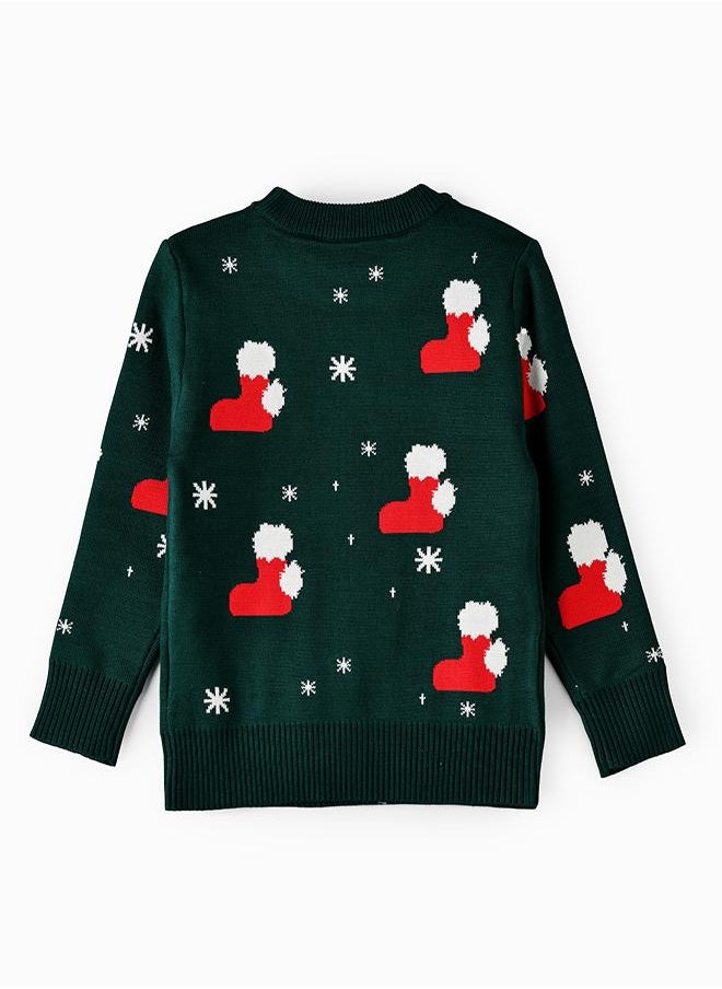 Stocking Printed Green Christmas Sweater