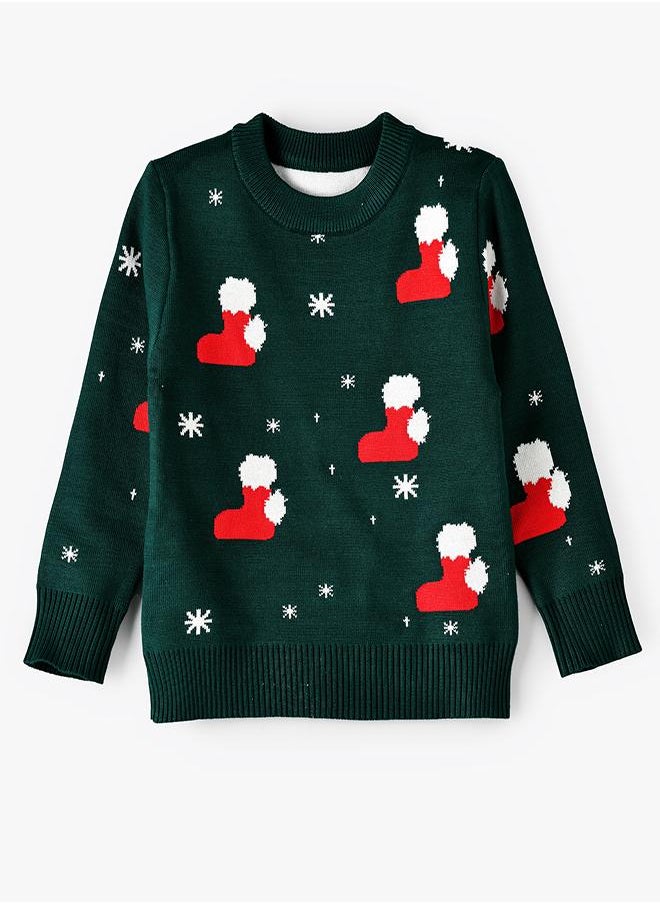 Stocking Printed Green Christmas Sweater