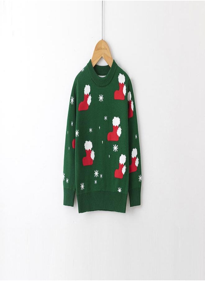 Stocking Printed Green Christmas Sweater