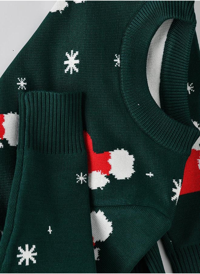 Stocking Printed Green Christmas Sweater