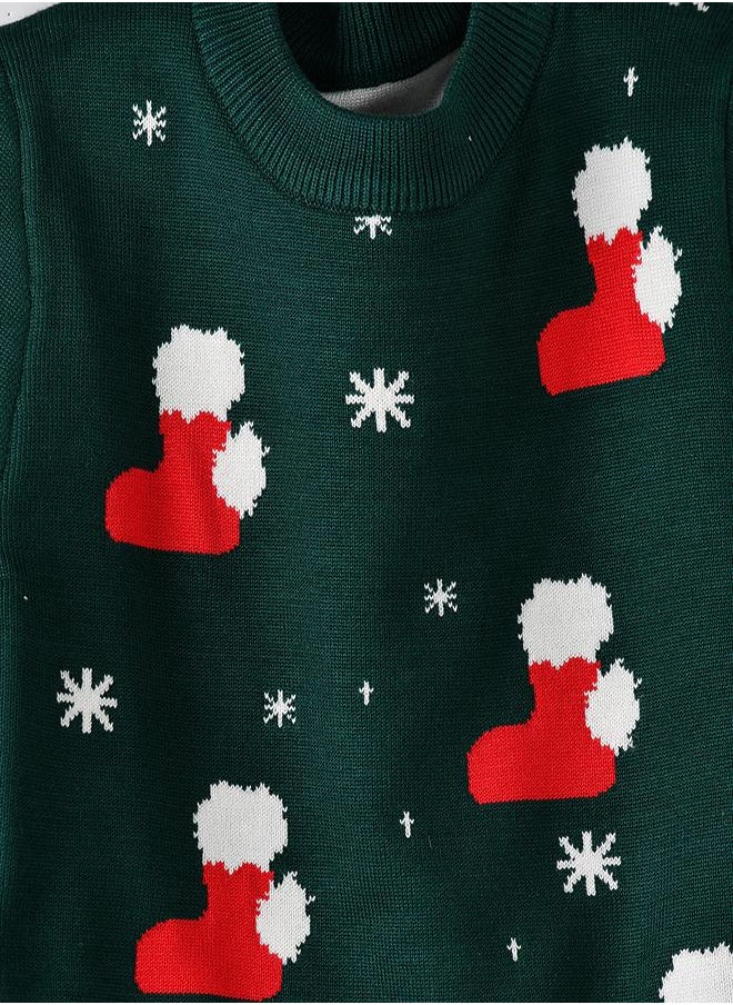 Stocking Printed Green Christmas Sweater