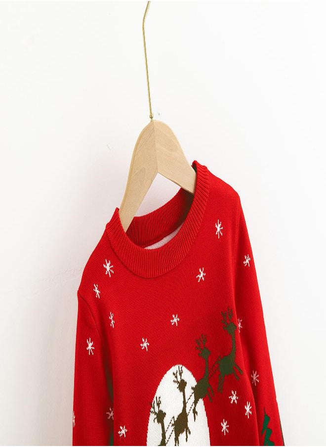 Santa’s Sleigh Night Scene Sweater - Red