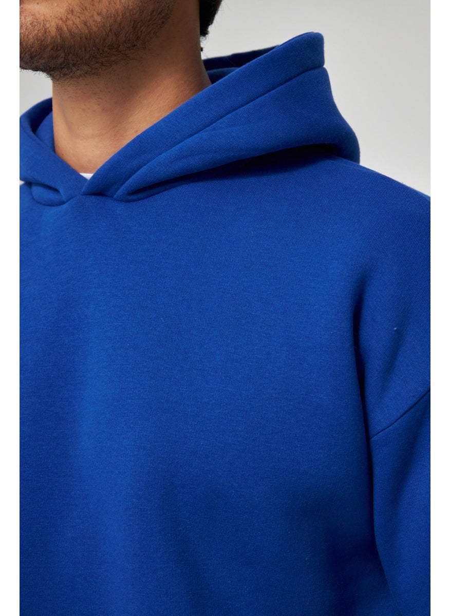 Men's Smoke Unisex Plain Hooded Collar Cotton Pocket Detailed Sweatshirt