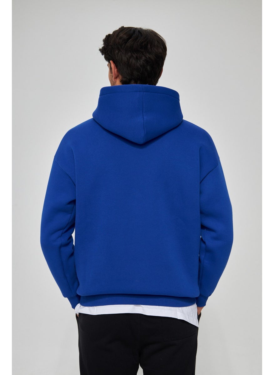 Men's Smoke Unisex Plain Hooded Collar Cotton Pocket Detailed Sweatshirt