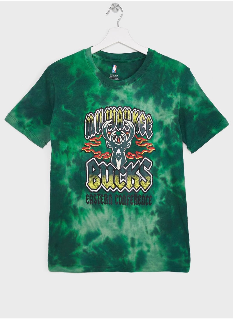 Milwaukee Bucks  School Of Rock Bleach Out T-Shirt