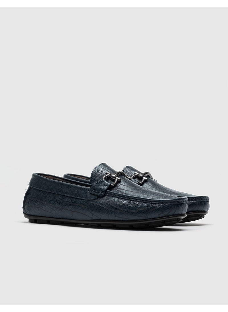 Genuine Leather Navy Blue Men's Loafer