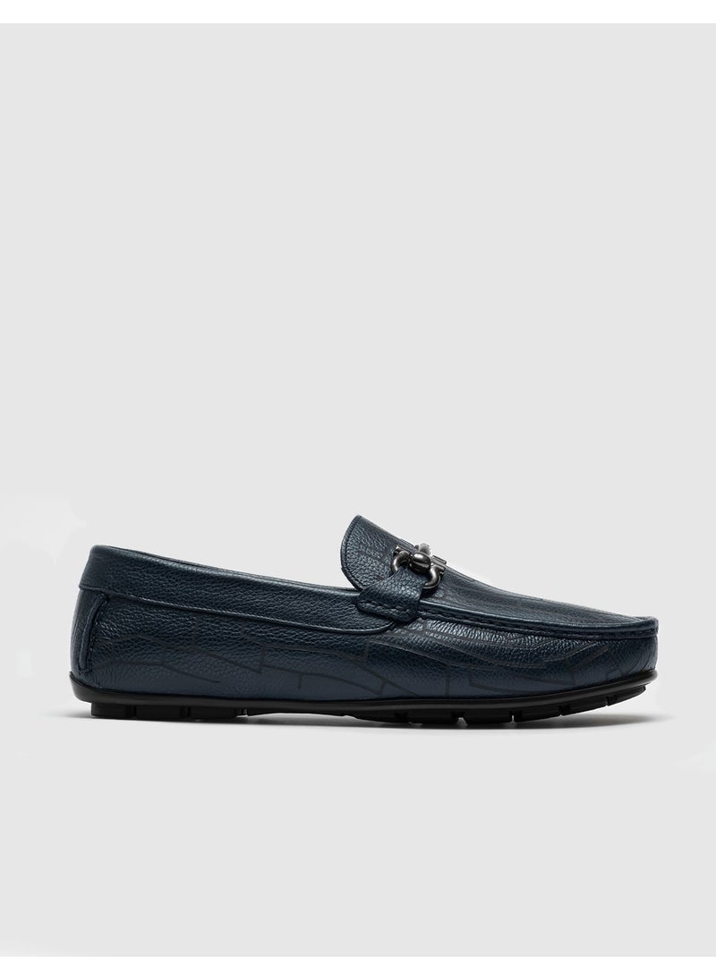 Genuine Leather Navy Blue Men's Loafer