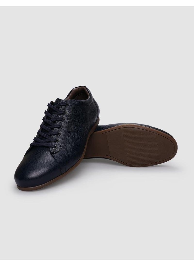 Genuine Leather Navy Blue Lace-Up Men's Casual Shoes