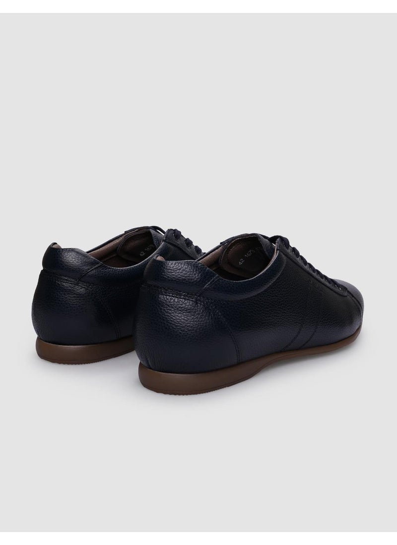 Genuine Leather Navy Blue Lace-Up Men's Casual Shoes