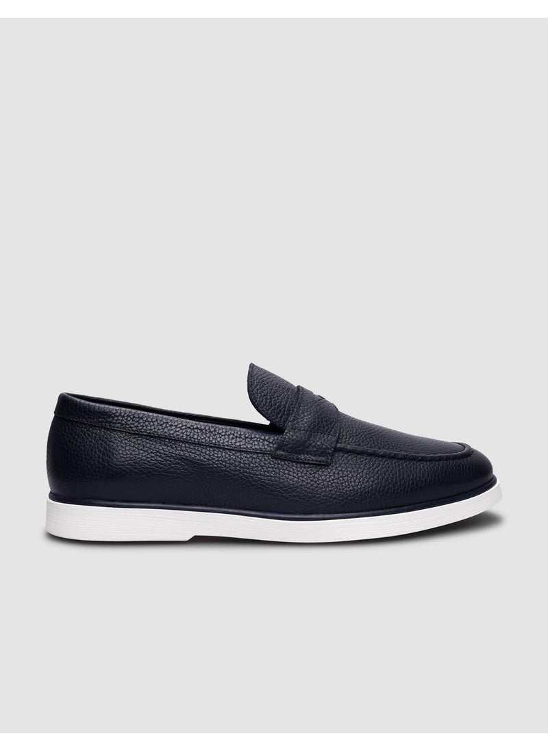 100% Genuine Leather Navy Blue Men's Casual Shoes