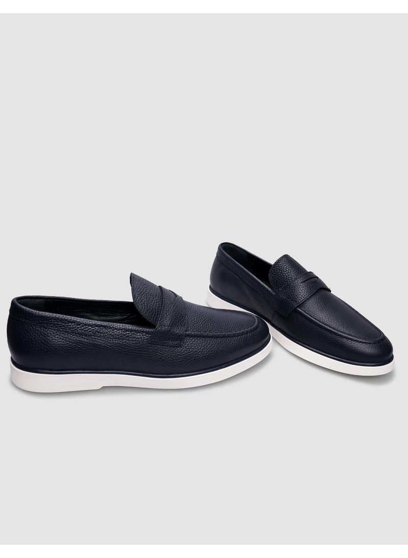 100% Genuine Leather Navy Blue Men's Casual Shoes