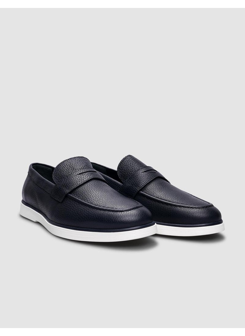 100% Genuine Leather Navy Blue Men's Casual Shoes