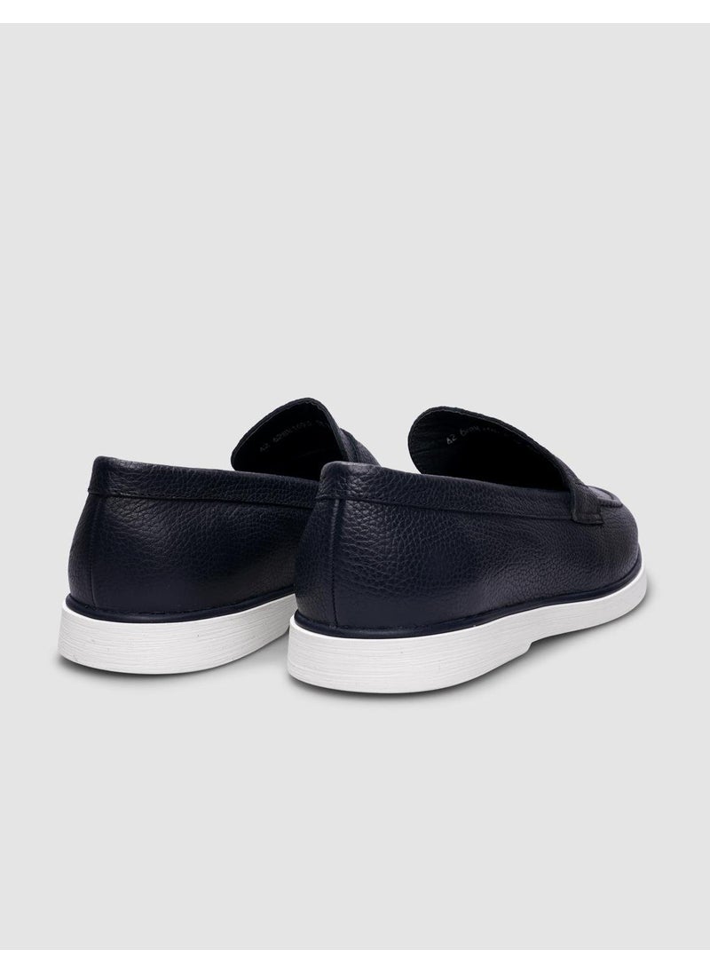 100% Genuine Leather Navy Blue Men's Casual Shoes