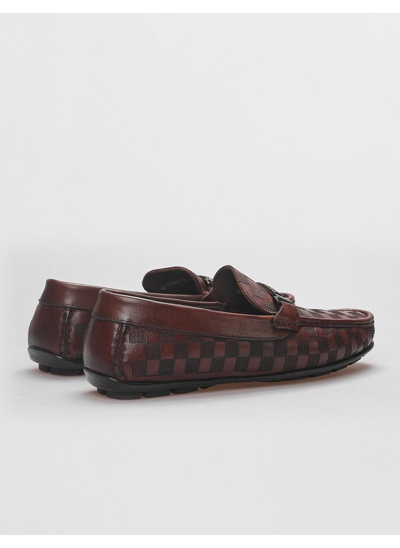 Leather Brown Buckle Detailed Men's Loafer