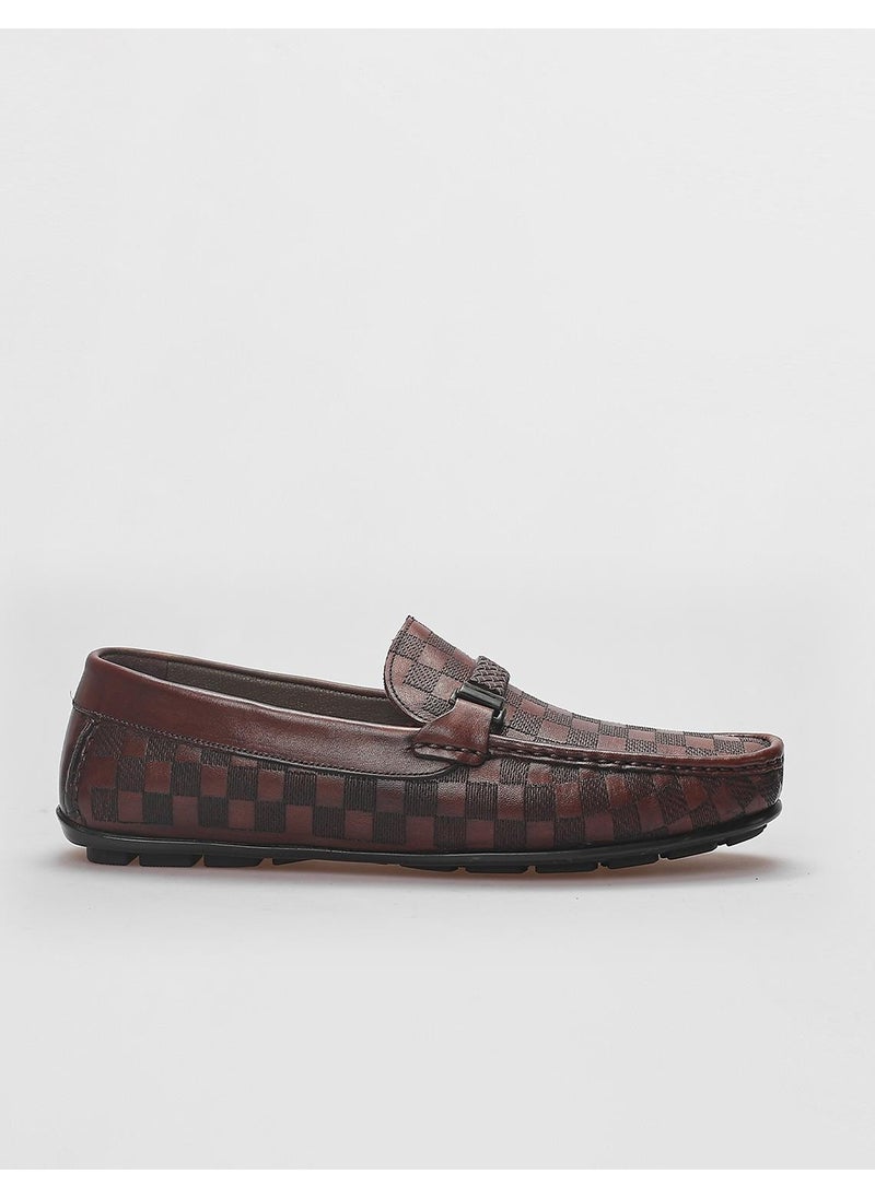 Leather Brown Buckle Detailed Men's Loafer