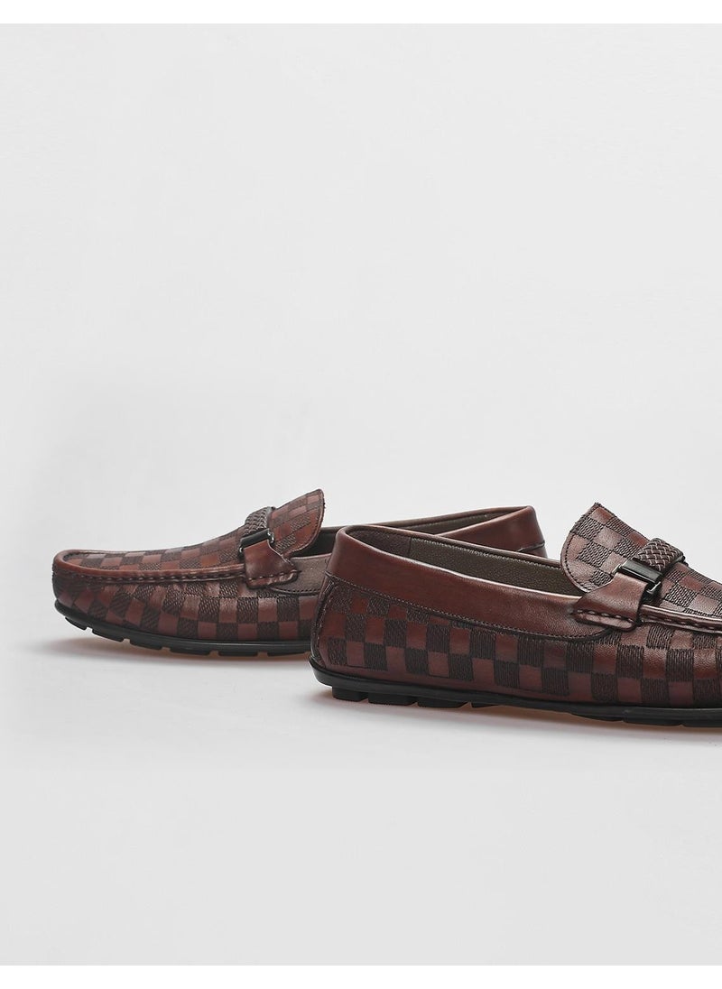 Leather Brown Buckle Detailed Men's Loafer