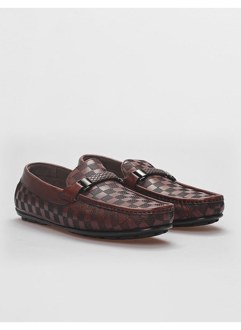 Leather Brown Buckle Detailed Men's Loafer