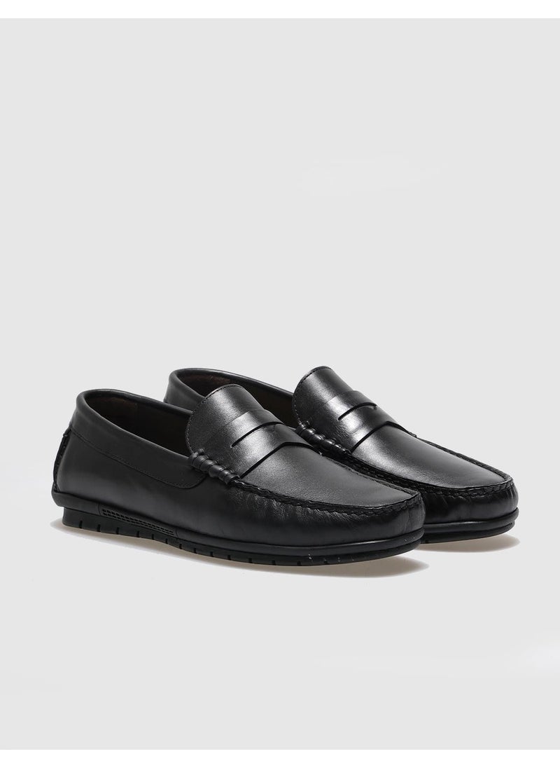 Genuine Leather Black Belted Men's Casual Shoes