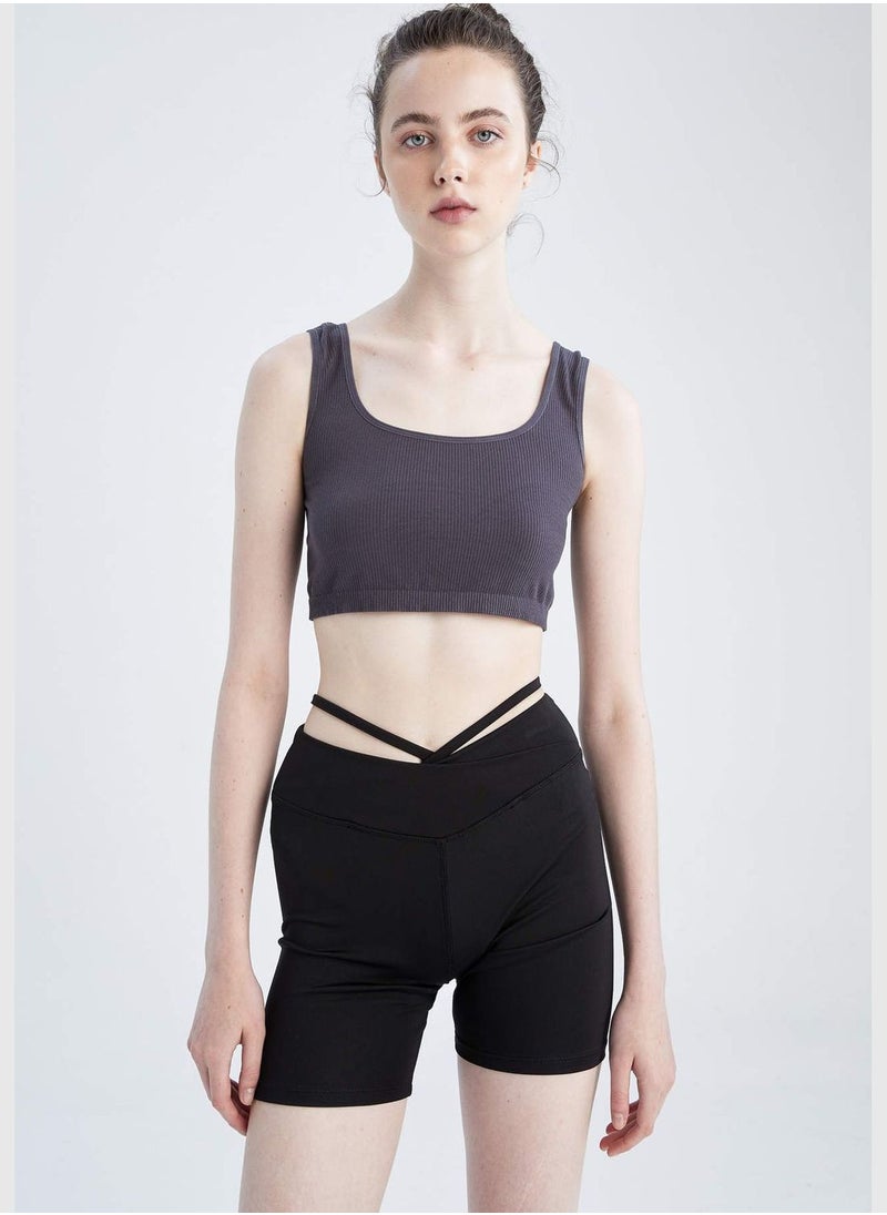 Crew Neck Strappy Sports Bra