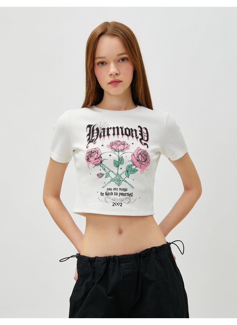 Crop T-Shirt Printed Short Sleeve Crew Neck Cotton