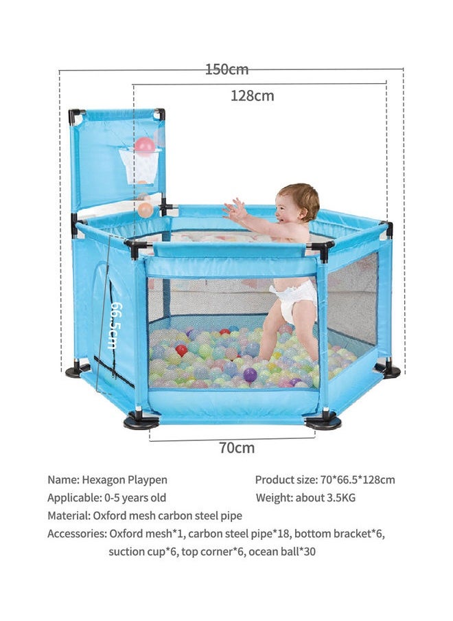 Baby Safety Fence Playpen With 30 Ocean Ball Basketball Hoops