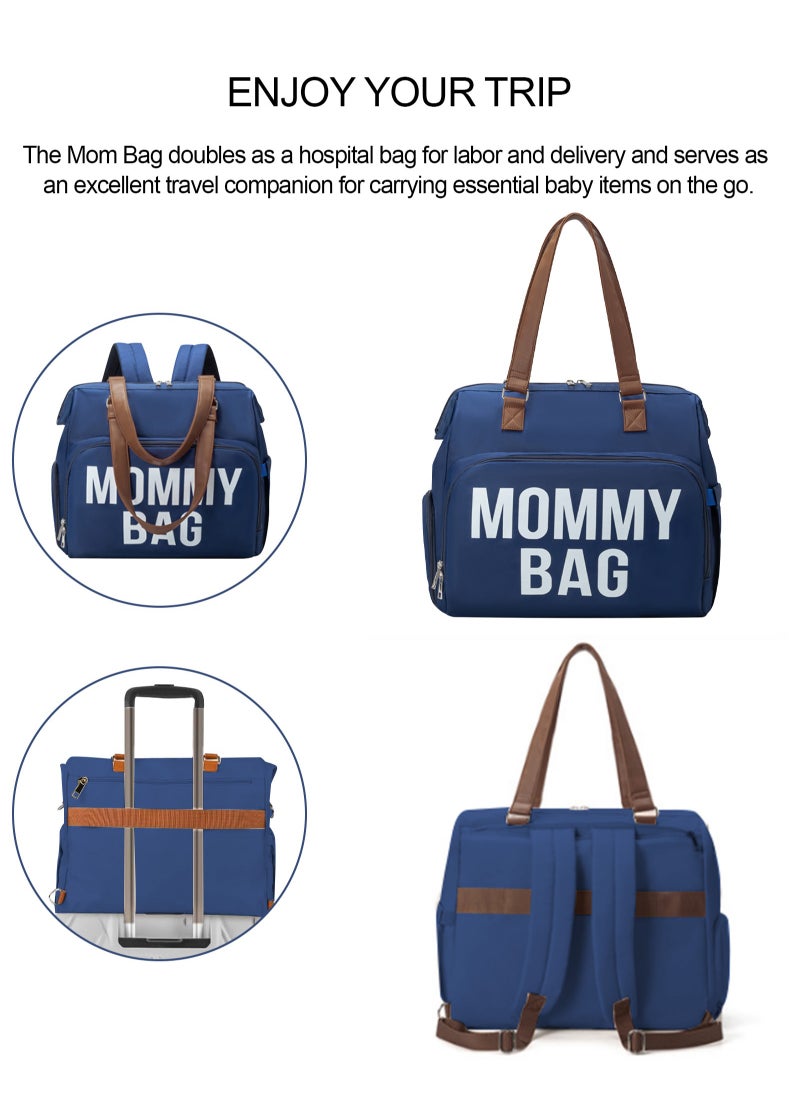 Diaper Bag Backpack Baby Bag, 4 in 1 Diaper Bag Tote, Mom Bag for Hospital with 14 Pockets, Diaper Tote Bag for Labor & Delivery, Large Waterproof Baby Travel Bag with 2 Insulated Pockets, Blue