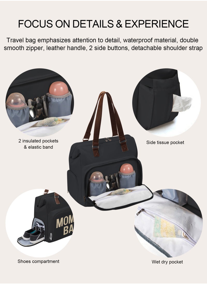 Diaper Bag Tote,Diaper Bag backpack with Pacifier Case Large Travel Diaper Tote Caddy for Mom and Dad Multifunction Large Baby Bag - Black