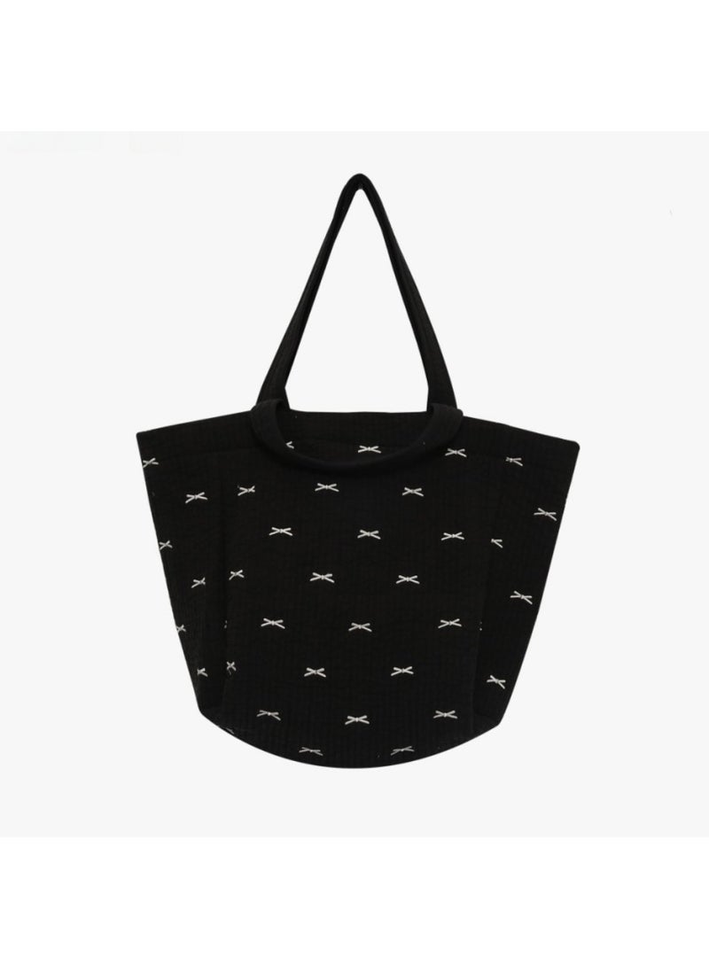 Korean Canvas Bag with Bow, Washable, Large Capacity, Multi-Function Mommy Shoulder Tote Black bow mommy bag (high quality)