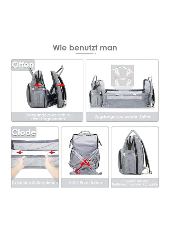 BLUEWORD Multifunctional Diaper Backpack - 3 in 1 Design with Changing Pad, Waterproof Excellence for Boys and Girls in Stylish Gray.